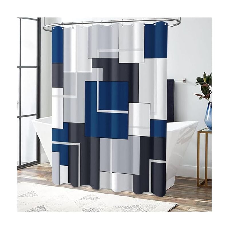 Rideau de douche bleu Rideau de douche géométrique moderne Ensemble de rideau de douche de salle de bain bleu marine médiéval Rideau de douche indigo