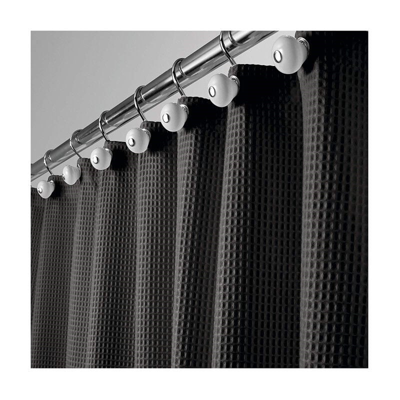 Rideau de douche en tissu, tissage gaufré de qualité hôtelière - Crochets à œillets en métal - Très résistant pour bain/douche, lavable en machine