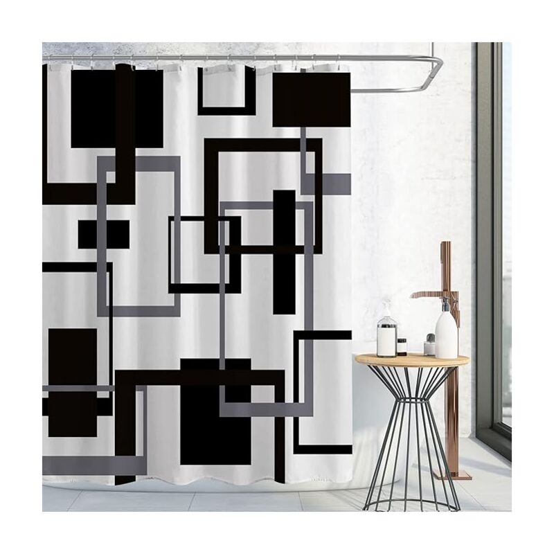 Lntyq Rideau de douche noir et blanc, ensemble de rideau de douche en tissu géométrique noir et gris, rideau de douche imperméable minimaliste