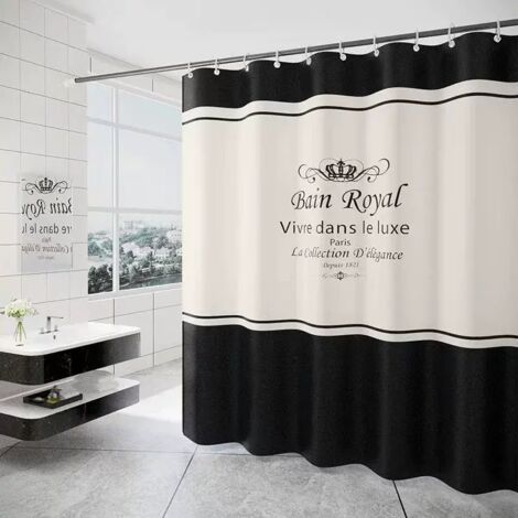 Lntyq Rideau de Douche Séchage Rapide(Noir et blanc), Tissu Polyester Imperméable Lavable en Machine, Rideaux Salle de Bain 180 x 200cm