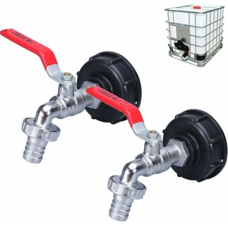 Lntyq Robinet Cuve 1000L Robinet Recuperateur Eau De Pluie 2 pieces, Adaptateur De Réservoir d'eau IBC 1/2" Double Robinet en laiton en Fabriqué en PP Filetage Gros 60 MM (1/2)