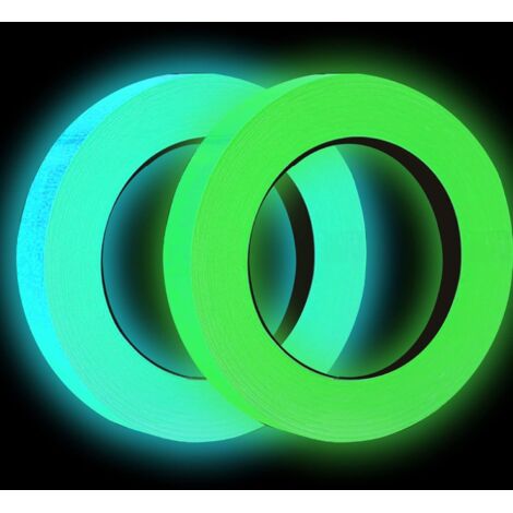Lntyq Rollen 1 cm x 5 m Fluoreszierendes Klebeband, selbstklebend, wasserfest, leuchtendes Klebeband, Phosphor-Reflexband, leuchtet im Dunkeln, Grün + Blaugrün