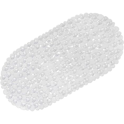 Lntyq Rutschfeste Badematte für Badezimmer – gefrostete Kieselsteine – Anti-Schimmel – rutschfest – Kunststoff – oval – mit Saugnäpfen (transparent)