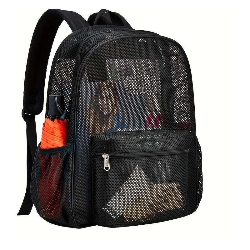 Sac à Dos en Maille, Sac à Dos en Maille Robuste, Léger et Lavable, Sac à Dos d'université Transparent avec Deux Poches Extensibles des Deux Côtés