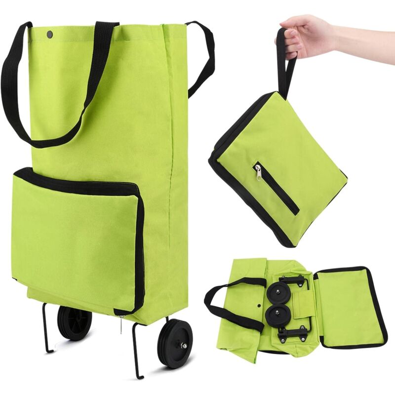 Sac de Courses Pliable à roulettes, Chariot de Courses Pliable avec Roues en Caoutchouc, Sac à roulettes Pliable en Tissu Oxford, Caddie de Courses