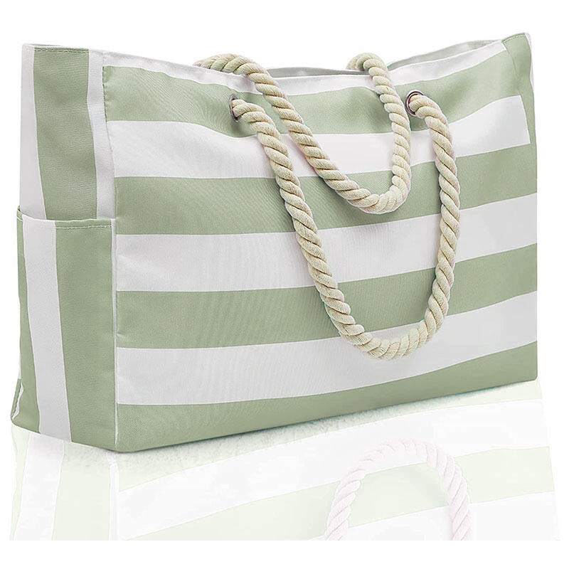 Lntyq - Sac de plage imperméable à rayures avec fermeture éclair et poche anti-humidité, grand sac de plage pour femme