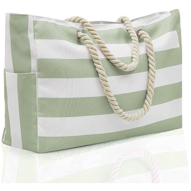 Sac de plage imperméable à rayures avec fermeture éclair et poche anti-humidité, grand sac de plage pour femme - Lntyq