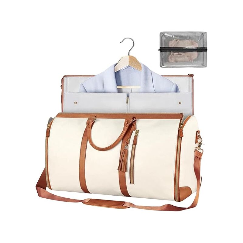 Lntyq - Sac de sport Sac de voyage pliable avec compartiment à chaussures Sac à vêtements imperméable Sac de transport en cuir pu, valise suspendue 2