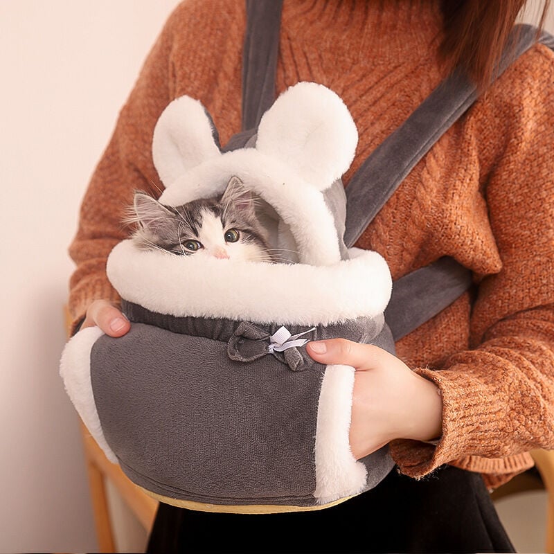 Lntyq - Sac de transport chaud pour animaux de compagnie, petit sac à dos pour chat et chien, cage d'hiver en peluche pour animaux de compagnie, gris