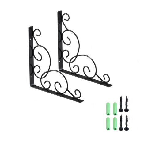 Lntyq Schmiedeeiserne Regalträger, 2 Stück, Gartenregalträger, Wandregalträger aus Eisen, Regalträger, für Küche, Bad, Büro, Restaurant (Schwarz)