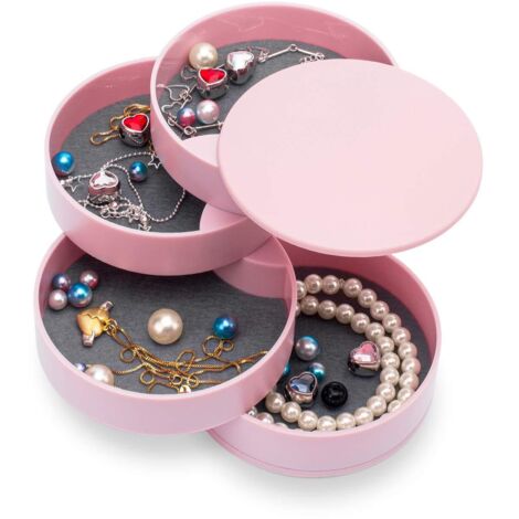 Lntyq Schmuckaufbewahrungsbox, kleine Schmuckschatulle für Damen, drehbare Schmuckaufbewahrungsbox mit 4 Ebenen, Aufbewahrungsschale mit Deckel für Ringe und Armbänder (Rosa)