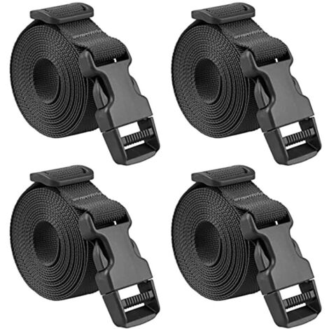 Lntyq Schnellverschlussgurte, Kunststoff-Ratschenspanngurte zur Sicherung von Gepäck (188 cm, schwarz, 4er-Pack – 25 mm)