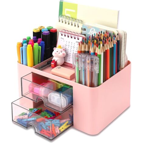 Lntyq Schreibtisch-Organizer mit 2 Schubladen, 19,5 x 14 cm, multifunktionaler Schreibtisch-Organizer, Stifthalter mit großer Kapazität, Make-up-Organizer für Büro, Schule, Zuhause, Tafel