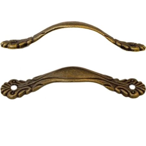 Lntyq Schubladengriffe, Möbelgriffe aus Eisen, für Schranktüren, Truhen, Kommoden, Retro-Vintage-Stil, Antik-Design, Bronze, 82x14mm, 2er-Set