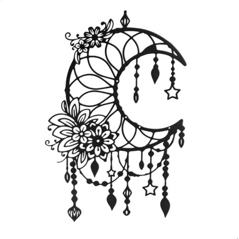 Lntyq Schwarze Metall-Wandkunst, Mond-, Blumen- und Sternmuster, runde Silhouette, Wanddekoration, Kunst, für drinnen und draußen, Geschenk, Garten, Heimdekoration (30 x 20 cm)