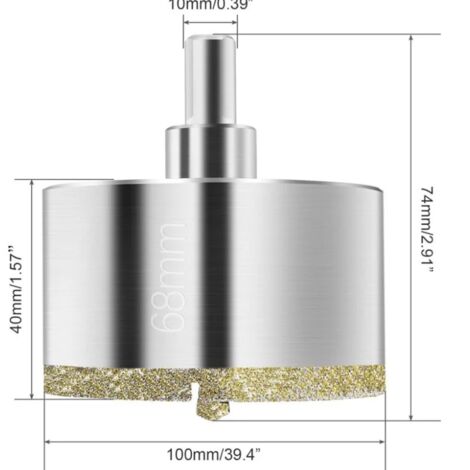 Lntyq Scie Cloche Diamant 68 mm, Foret Diamant avec Foret Guidage Central, Scie Cloche Carrelage avec Revêtement de Surface en Diamant pour Coupe de Verre, Carrelage, Céramique, Marbre, Calcaire
