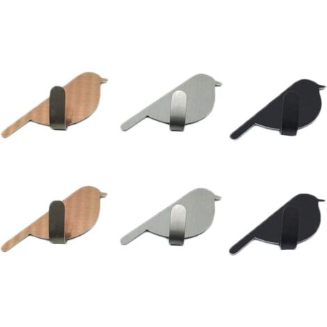 Lntyq Selbstklebende Handtuchhaken zur Wandmontage, Vogelmotiv, Edelstahl, Bad & Küche, 6 Stück, kein Bohren erforderlich (3 Farben)
