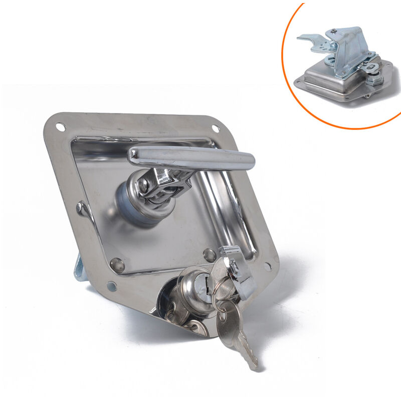 Lntyq - Serrure Porte Camion, t Forme Poignée Serrure Outils En Acier Inoxydable Pliant T-Poignée Latch Pliant Boîte Clés Kit pour Camion Remorque