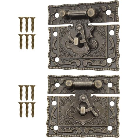 Lntyq Set aus 2 antiken Verschlüssen, Verriegelungshaken, Schloss, Design aus Bronze-Eisen, 50 x 42 mm