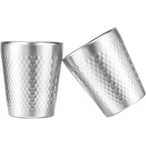 Lntyq Set aus stapelbaren Edelstahlbechern (300 ml), doppelwandig isoliert, unzerbrechlich, titanbeschichtete, diamantstrukturierte Oberfläche, Kaffee-/Tee-/Biergläser (Silber)