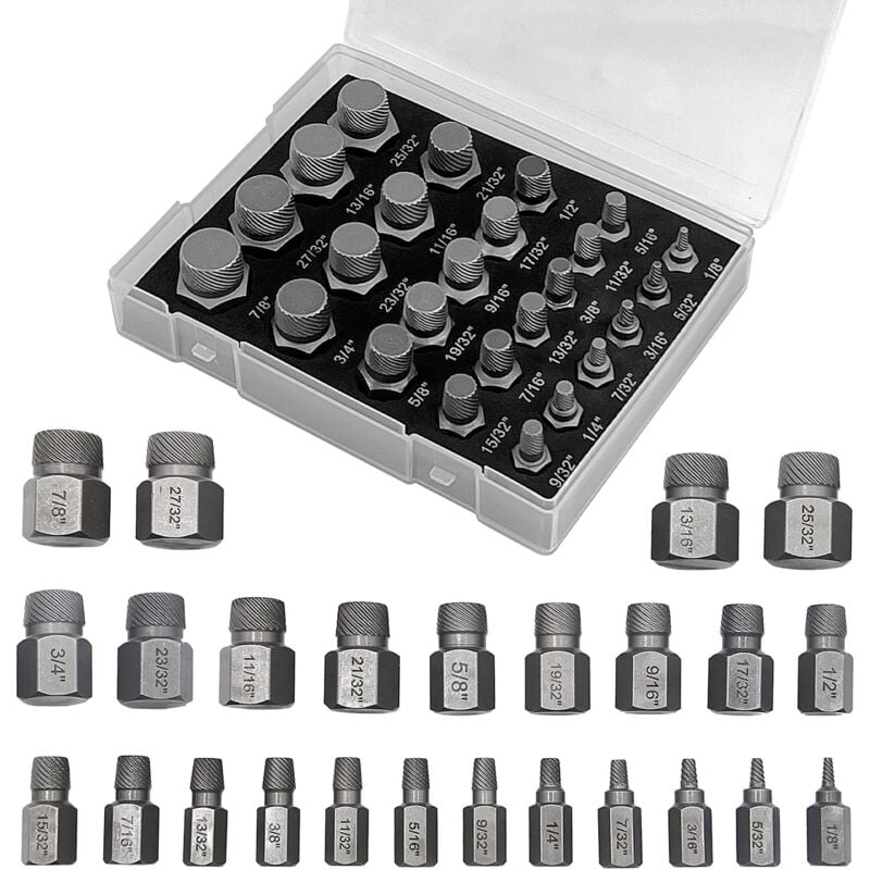 Set de 25 Extracteurs de Vis Cassée, Set d'extracteurs de Vis Gauche, Extracteur de Boulon, Extracteur de Goujon, pour Enlever les Boulons Cassés,