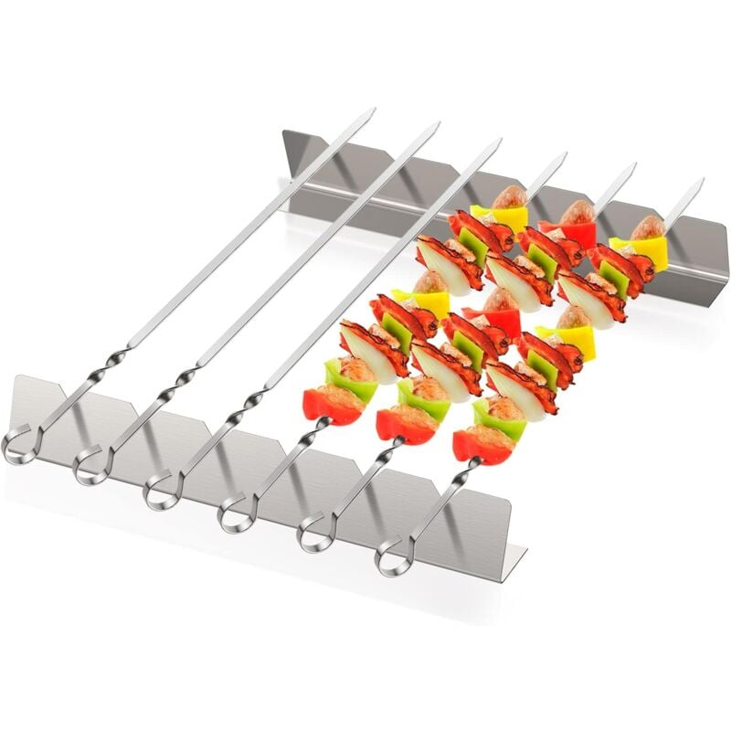Lntyq Set de brochettes de Kebab en Acier Inoxydable avec Support, Accessoires de Gril avec 6 Brochettes et 1 Cadre, Barbecue Extérieur…