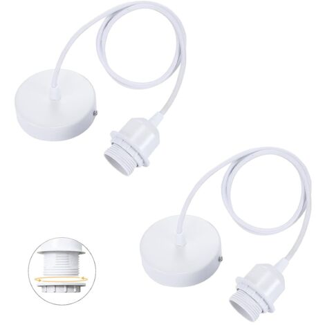 Lntyq Set mit 2 E27-Pendelleuchten mit Schraubring, 100 cm verstellbarem Textilkabel, kompatibel mit Lampenschirmen, ideale Fassung für Küchenpendelleuchten