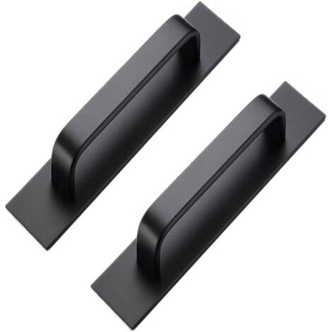 Lntyq Set mit 2 selbstklebenden Aluminiumgriffen für Kleiderschrank, Schlafzimmer, Badezimmer, Küche, Griffe aus Aluminiumlegierung (200 mm, schwarz)
