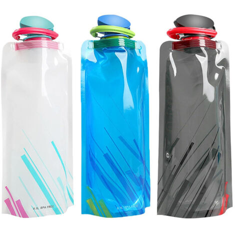 Lntyq Set mit 3 faltbaren 700-ml-Wasserflaschen zum Wandern, Laufen, Radfahren und Bergsteigen tragbar, auslaufsicher und leicht.