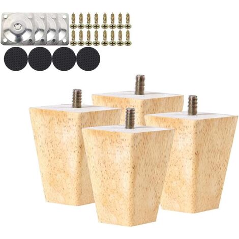 Lntyq Set mit 4 Holzmöbelbeinen, 6 cm Sofafüße aus Massivholz mit Montageplatte und M8-Schrauben für Sofa, TV, Bett, Esstisch, Sitzmöbel, Sesselmöbel