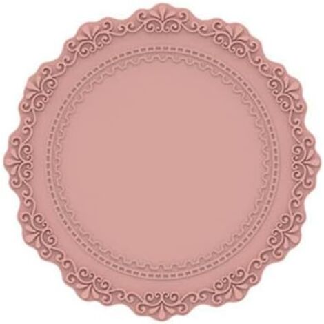 Lntyq Set mit 5 runden Tischsets, Durchmesser 10 cm, Silikon-Spitzen-Tischsets, waschbar, wasserdicht, rutschfest, für Esstisch, Küche, Rosa