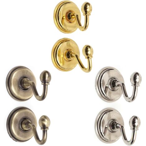 Lntyq Set mit 6 Gardinenhaken inklusive Schrauben – Vintage-Legierung – Dekorative Wandhaken – Gardinenhalter (Gold, Bronze, Silber)