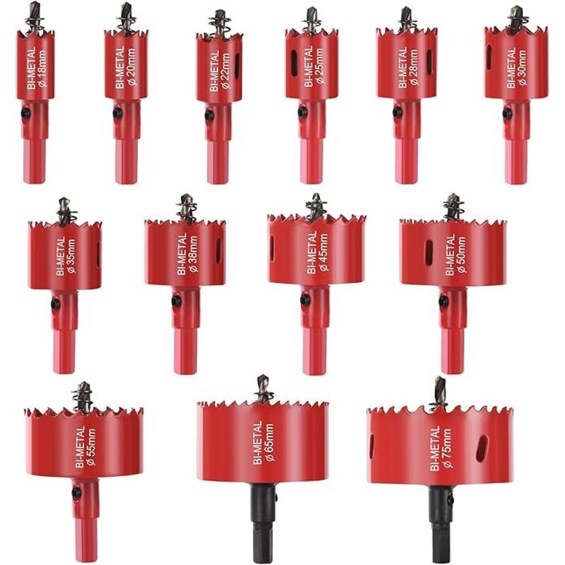 Lntyq Sierra de corona bimetálica, juego de 13 brocas (con extensiones pequeñas, llaves inglesas y resortes), hoja de sierra de Ø18-75 mm para