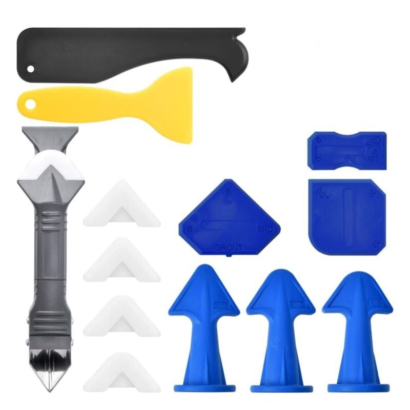 Silicone Grattage à joint Kit d'outils de calfeutrage en silicone pour enlever le calfeutrage Buse d'étalement Applicateur de mastic et outils de
