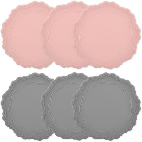 Lntyq Silikon-Untersetzer für Getränke, 6er-Set, rutschfeste runde Tassenuntersetzer, Bar, Tassen, Gläser, Tischdekoration, Untersetzer, Rosa und Grau