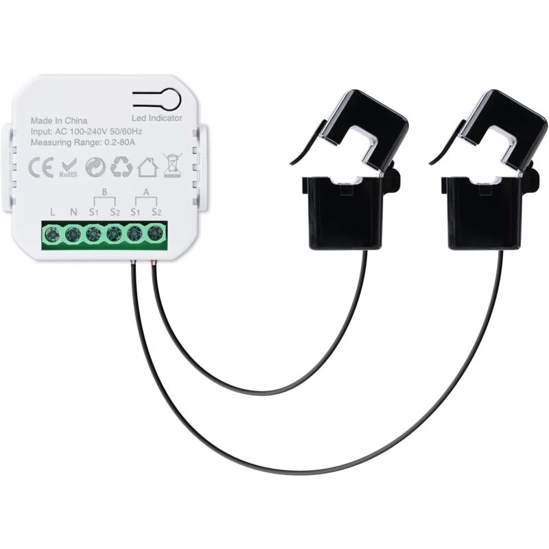 Lntyq Smart Meter Moniteur d'énergie WiFi, 80A AC 100-240V WiFi Moniteur d'énergie Domestique Compatible avec Tuya Smart Life