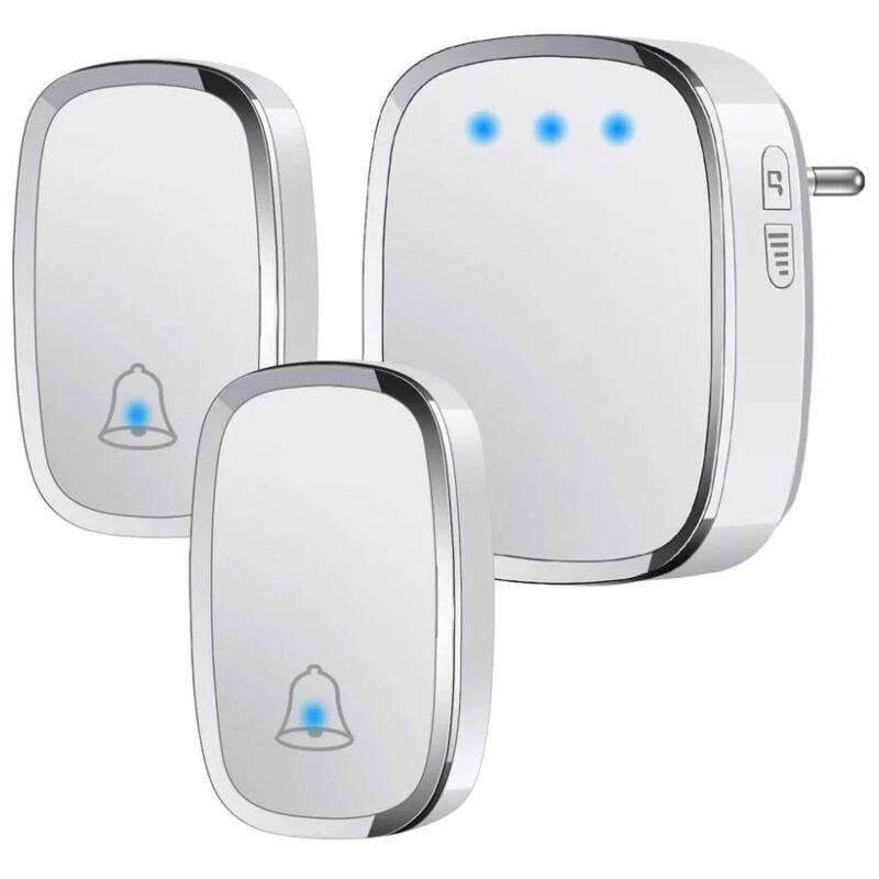 Lntyq - Sonnette sans Fil Extérieur Étanche IP44, Sonnette de Porte 300 Mètres, Kit de Carillon avec led Flash, 2 Émetteurs et 1 Récepteur, 5 Niveaux