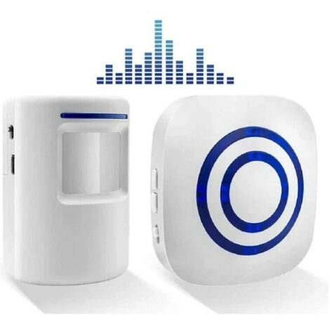 Lntyq Sonnette sans Fil Kit de Carillon de Porte Electrique avec 1 Récepteur et 1 Détecteur de Mouvement PIR Capteur Alerte Visiteur Alarme de Sécurité avec 38 Mélodies au 3 Niveau Volumes