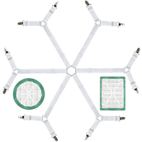 Lntyq Spannbettlakenhalter, Spannbettlakengreifer, Matratzengurt, Spannbettlakengummi, Spannbettlakenspanner, 3-Wege- und 6-Kant-Clips, passend für Spannbettlaken und Bettlaken, weiß