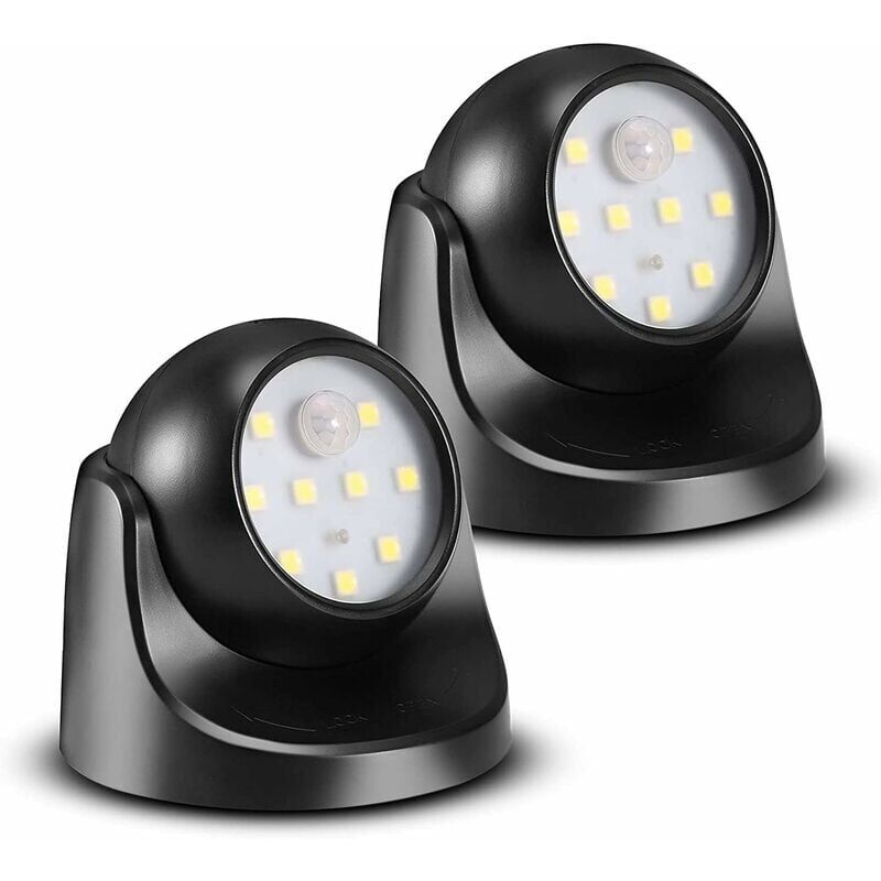 Spot led avec Detecteur de mouvement, 2 Unités Projecteur led Sans Fil, 150 Lumen, Sphère Amovible, Rotation et Inclinaison à 360 degrés - Lntyq