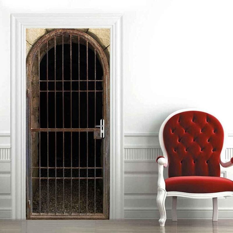 Lntyq - Sticker Porte Effet 3D Chambre Décoration Portail En Ferraille 77 x 200 Cm Stickers De Porte Auto-Adhésif Imperméable Amovible Art Stickers