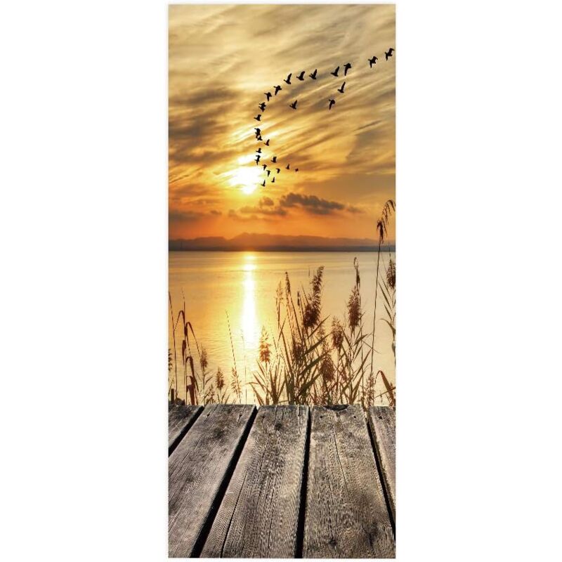 Lntyq - Sticker Porte Trompe l'oeil Effect Papier peint 3D pour porte intérieure bureau chambre à coucher salon salle de bain roseau 77x200