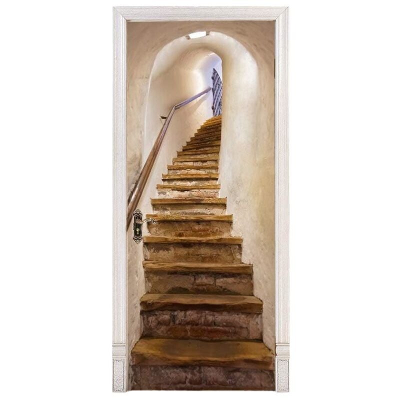 Lntyq - Stickers De Porte, 3D Intérieure Chambre Décoration Trompe l'oeil Vintage Sticker Muraux, Escaliers Adulte Enfant Salle Bain Poster 77 x