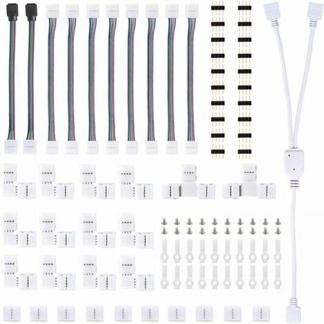 Lntyq Streifenanschlüsse, LED-Lichtstreifen-Anschlusssatz, mit 4-poligen Steckern, L-förmigen LED-Anschlüssen, 5050 RGB-LED-Streifenanschluss, für 10 mm LED-Erweiterungszubehör-Set, AAF