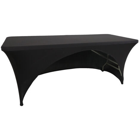 Lntyq Stretch-Tischdecken, 1,8 m, rechteckig, Spandex, mit offener Rückseite, für Terrassentisch, Küche, Beauty-Event-Dekoration – Schwarz