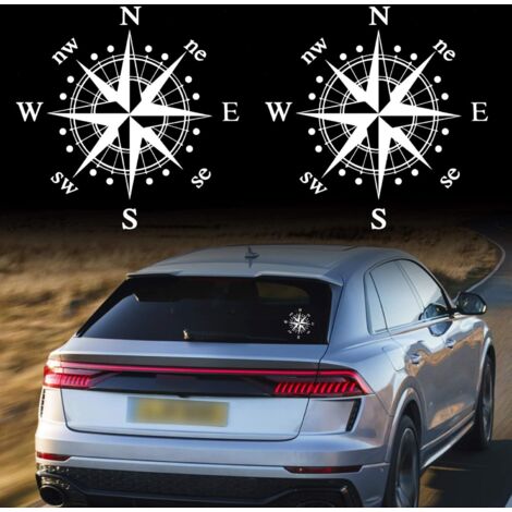 Lntyq Stück 16 cm Kompass-Aufkleber für die Motorhaube, Auto-Kompass-Grafikaufkleber für SUV, Geländefahrzeuge, Karosserie, Tür, Kofferraum, universell, wasserdicht (weiß)
