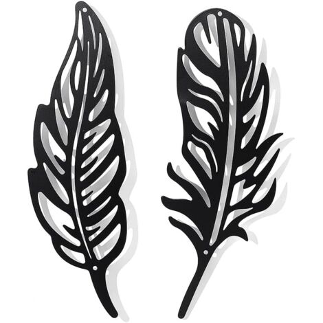 Lntyq Stück Feder-Wanddekoration aus Metall, schwarze Wanddekoration, Silhouette, Wandkunst für Zuhause, Schlafzimmer, Wohnzimmer, Badezimmer, Küche, Büro, Hotel, Wanddekoration