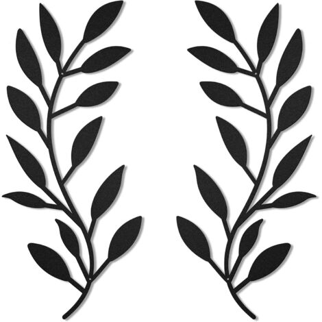 Lntyq Stück Metall-Baumblatt-Wanddekoration, Wandkunst-Ornament in Form eines Olivenzweigs, hängende Wandskulptur (schwarz)