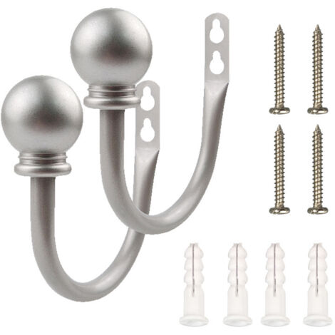 Lntyq Stück silbergraue U-Haken mit Kugeln, Vorhang-Raffhalter zum Einschrauben, Wandhaken aus Metall, für Wandvorhänge, Fenstervorhänge, Duschvorhänge