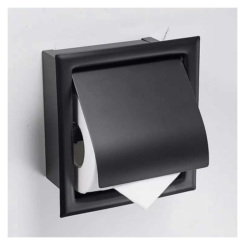 Support de papier toilette en acier inoxydable noir mat, encastré, fixation murale, pour salle de bain - Lntyq
